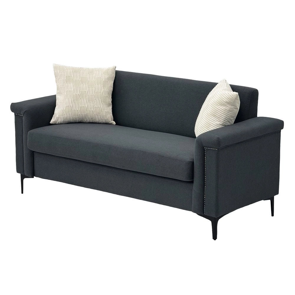 Divano 2 posti minimalista - Xylo - Piedi metallici, tessuto lino, grigio