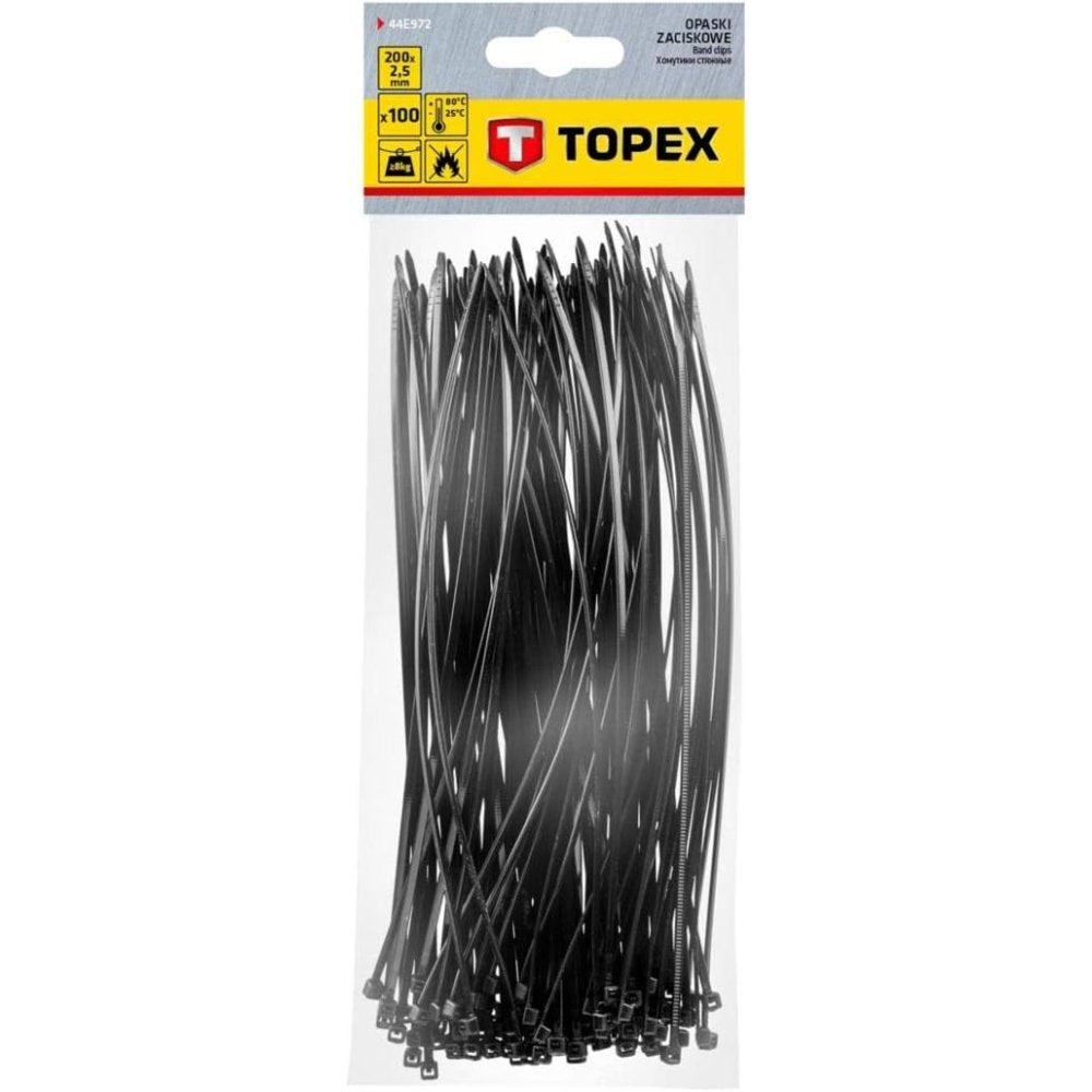 Topex 44e972 fascette per cavi 2 2,5mmx200mm, nero, 100 pezzi