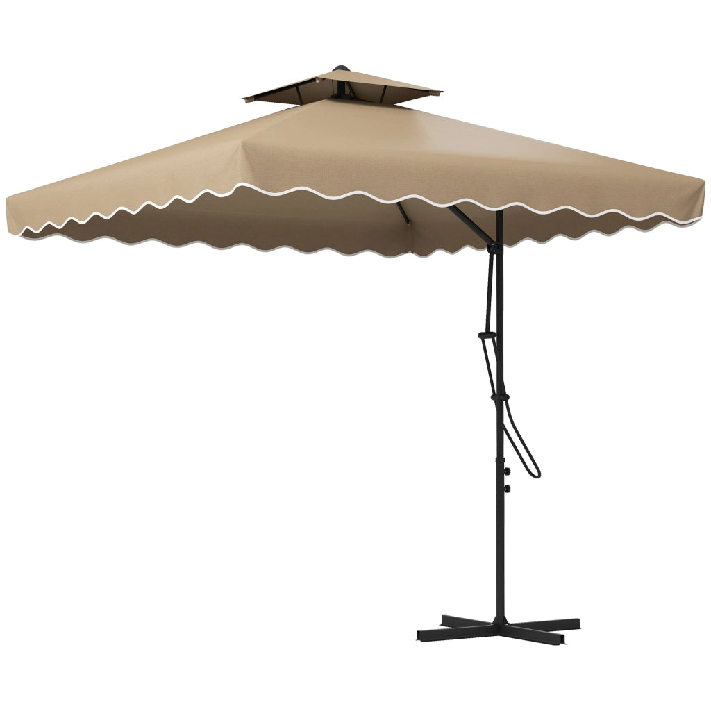 Ombrellone da Giardino Decentrato Doppio Tetto 2.5x2.5m Base a Croce Cachi