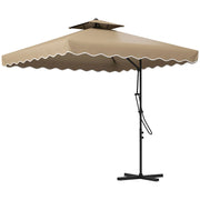 Ombrellone da Giardino Decentrato Doppio Tetto 2.5x2.5m Base a Croce Cachi