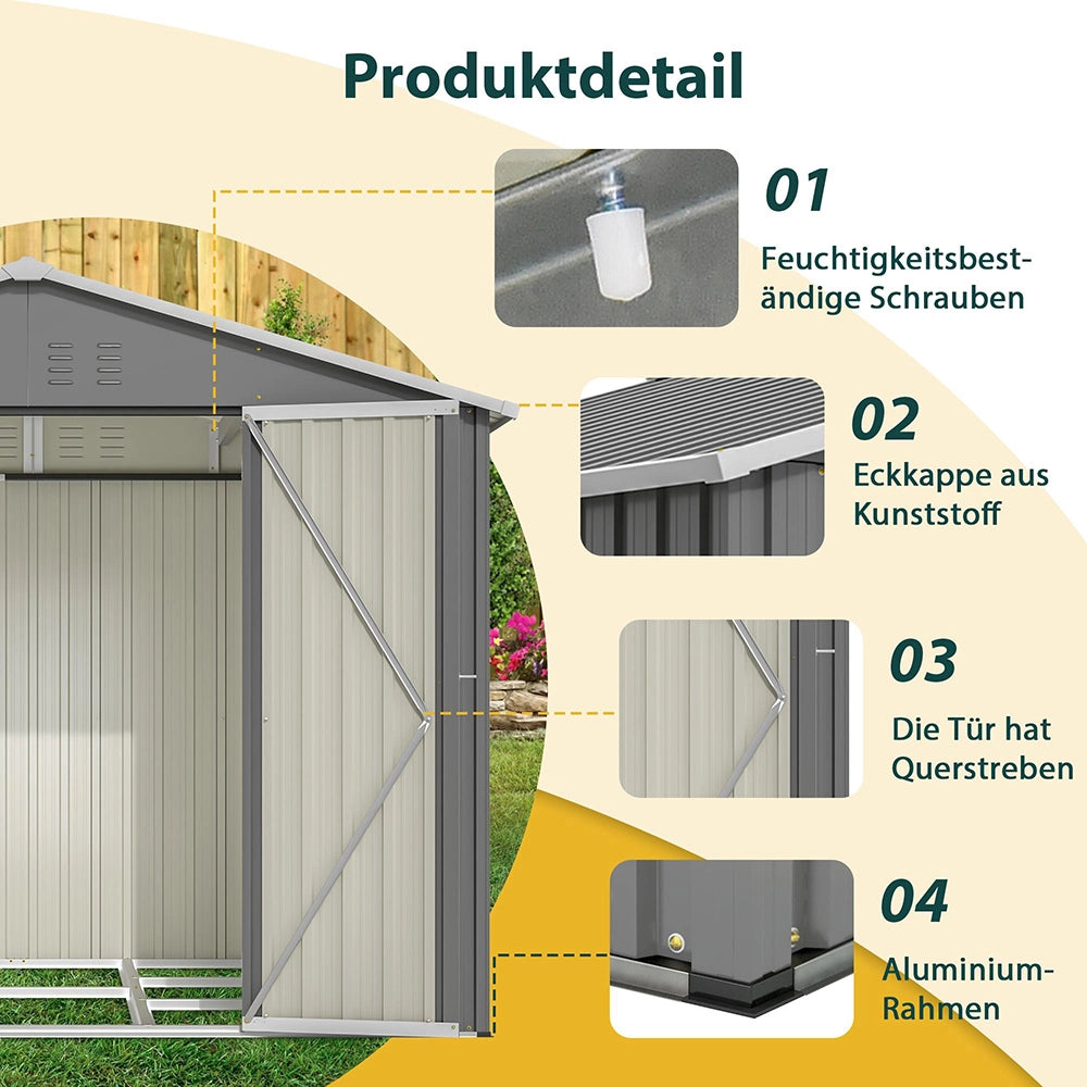 Ripostiglio per attrezzi in metallo - Xylo - 8x6FT - Colore antracite - Porta battante, ideale per attrezzi da giardino