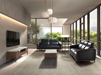 Porta TV in noce con piano in vetro a imitazione del marmo