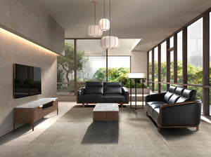 Porta TV in noce con piano in vetro a imitazione del marmo