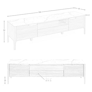 Porta TV in noce con piano in vetro a imitazione del marmo