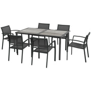 Set di mobili da giardino Set da salotti da giardino; 1 tavolo; 6 sedie; 150 x 87 x 72 cm; grigio