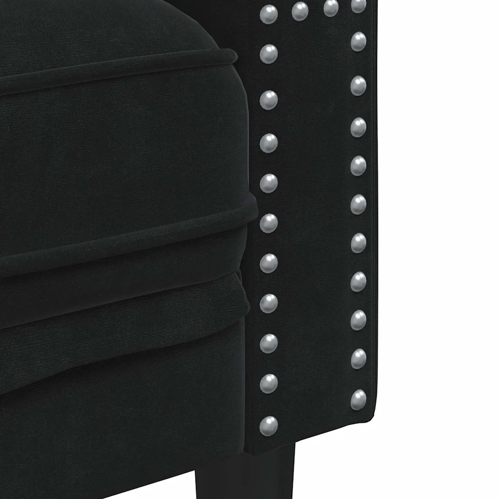 Divano | Divano da soggiorno | Sofa Chesterfield con Rinforzi 2 Posti Nero in Velluto