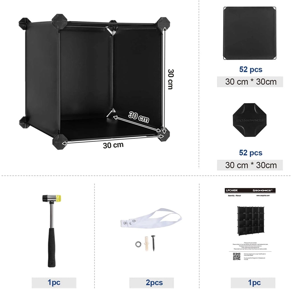Unità di stoccaggio fai da te con 16 scomparti ripiano in plastica PP divisorio per armadio scarpiera per camera da letto cantina ufficio nero 12_0000689