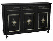 Madia credenza 3 ante legno shabby nero decorata filo oro 158x45x98 - Mobili 2G