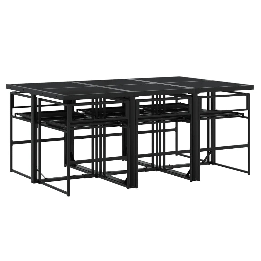 Set da Pranzo da Giardino 7 pz | Set Salotto da Giardino con Cuscini Nero in Textilene