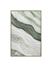 Tela incorniciata dipinta Hispanohogar astratta verde, bianco e beige 90x60