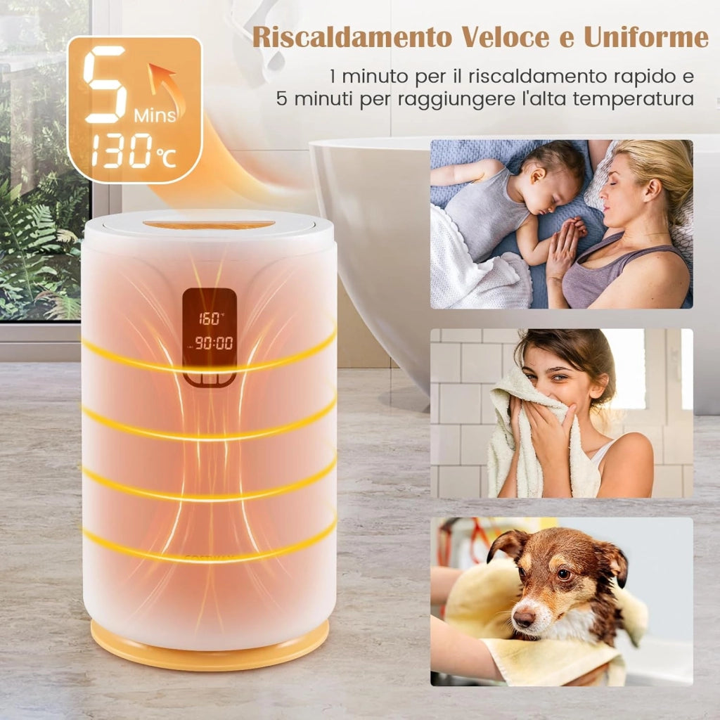 COSTWAY Scaldasalviette Secchio 20L con Luce LED, Secchio Scaldasalviette Elettrico per Bagno e Spa, Scalda Asciugamani con Timer, Blocco per Bambini, per 2 Asciugamani, Bianco