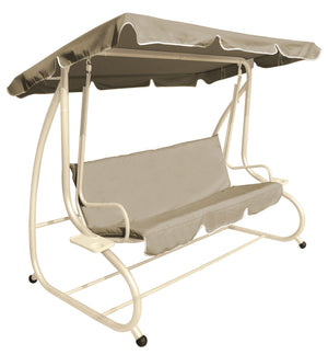Dondolo da Giardino 3 Posti in Acciaio Telo Ecrù Laterali Portaoggetti Positano