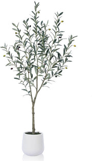 Pianta artificiale di olivo grande 150cm in vaso bianco per decorazione di casa (1 pacchetto)