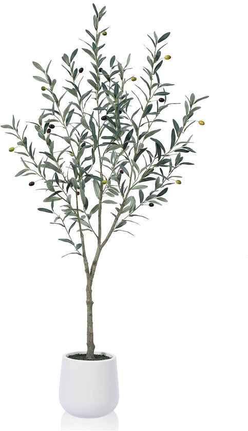 Pianta artificiale di olivo grande 150cm in vaso bianco per decorazione di casa (1 pacchetto)