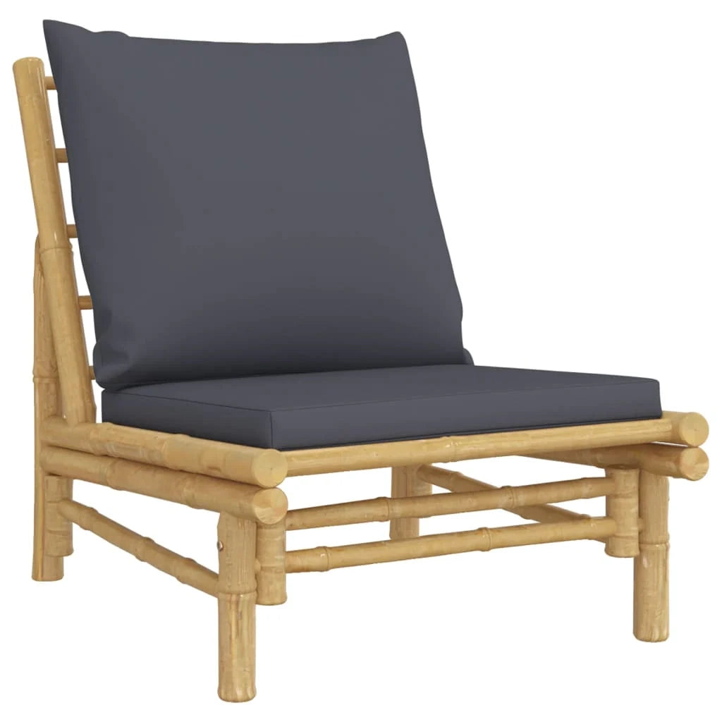 Set di mobili da giardino per esterni 3 pezzi con cuscini in bambù grigio scuro 02_0015969