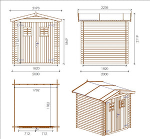 Casetta in legno BRISTOL  cm. 200X200 senza pavimento