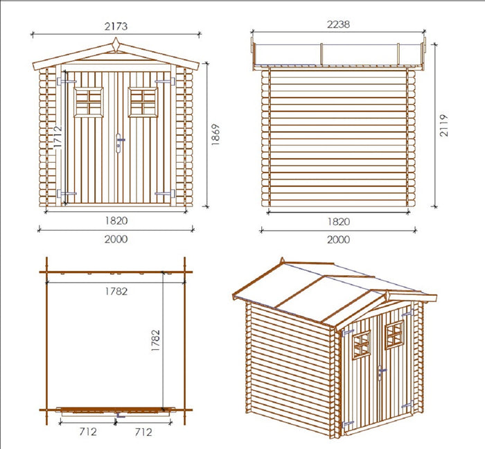 Casetta in legno BRISTOL  cm. 200X200 senza pavimento