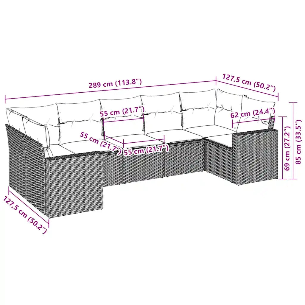 Set Divani da Giardino 7pz con Cuscini Grigio Chiaro Polyrattan