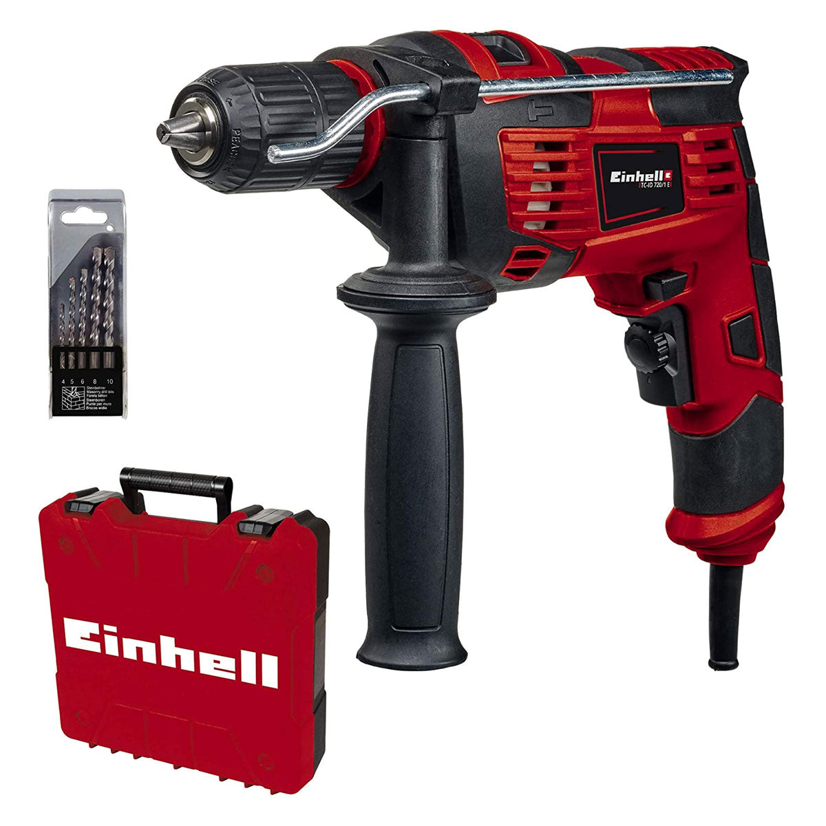 Trapano a Percussione Einhell TC-ID 720/1 E Kit Foratura Legno Muro 5 Punte 720W