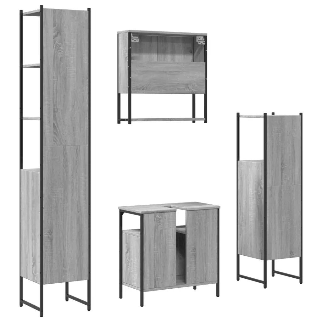 Set Mobili da Bagno | Armadio da bagno 4 pz Grigio Sonoma in Legno Multistrato