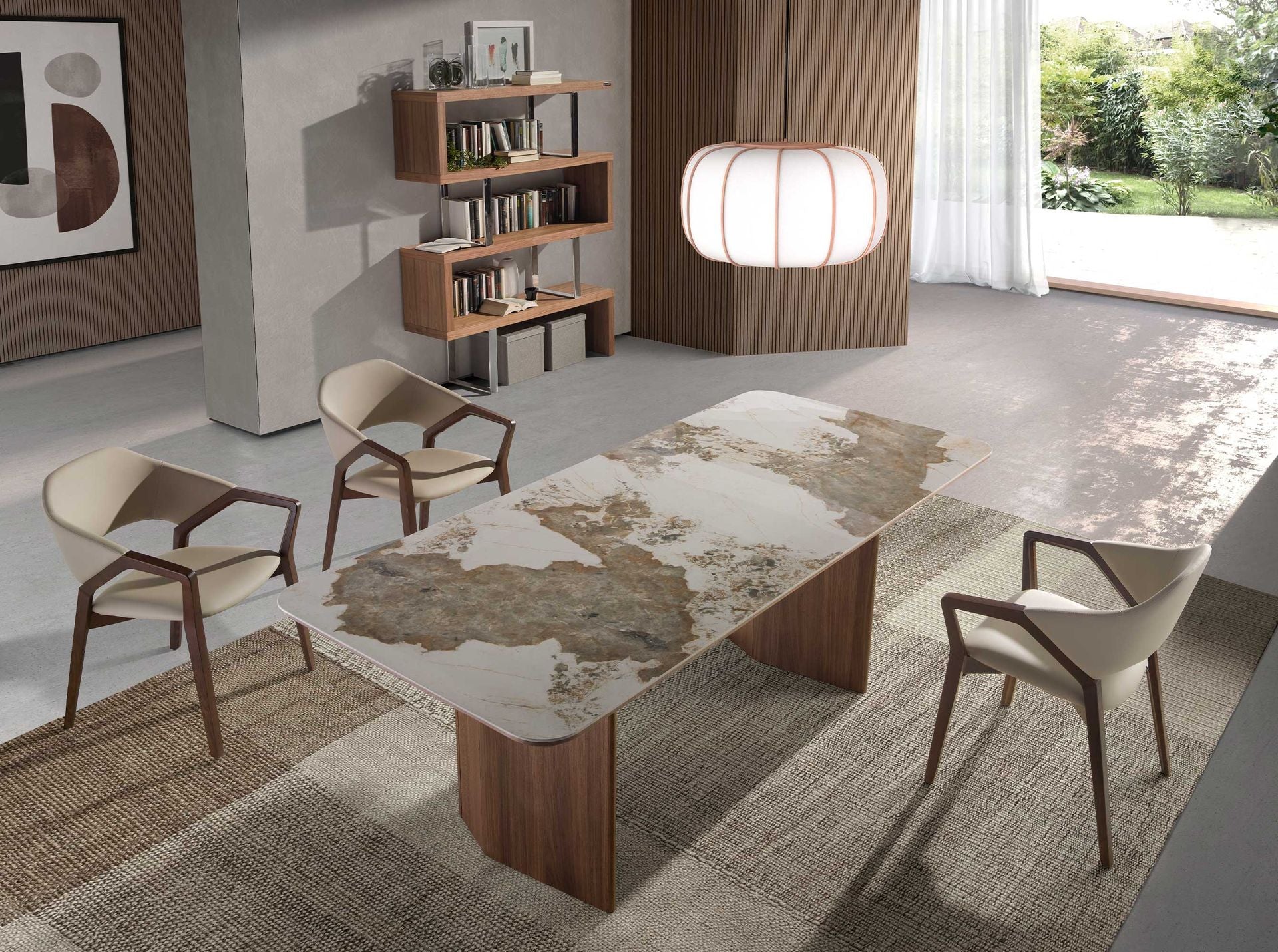 Scaffali in noce e acciaio