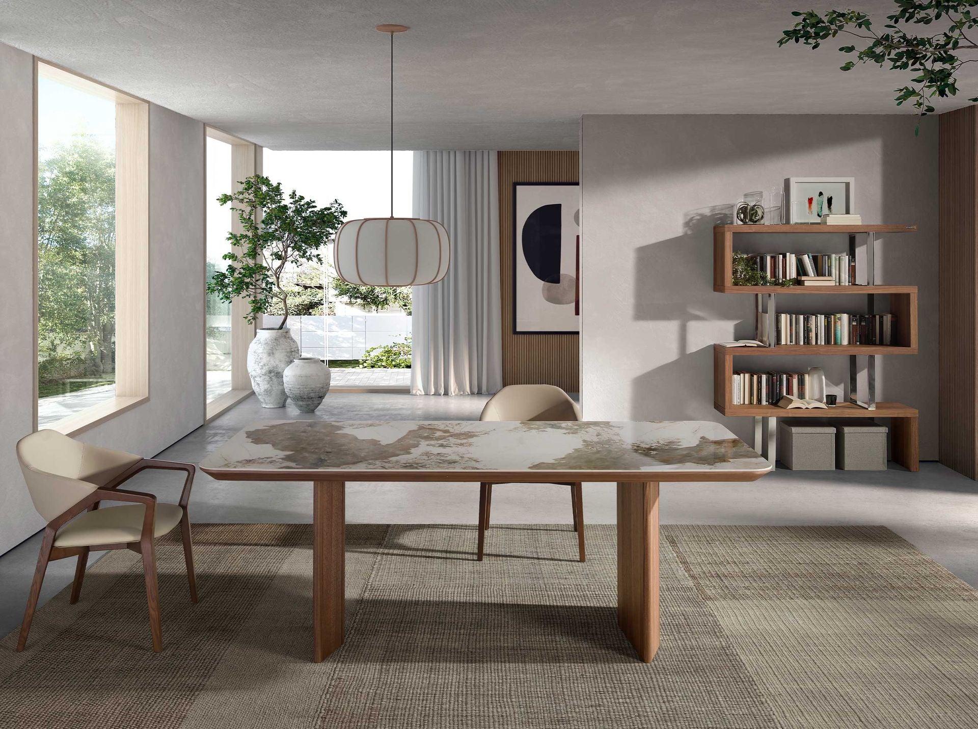 Scaffali in noce e acciaio