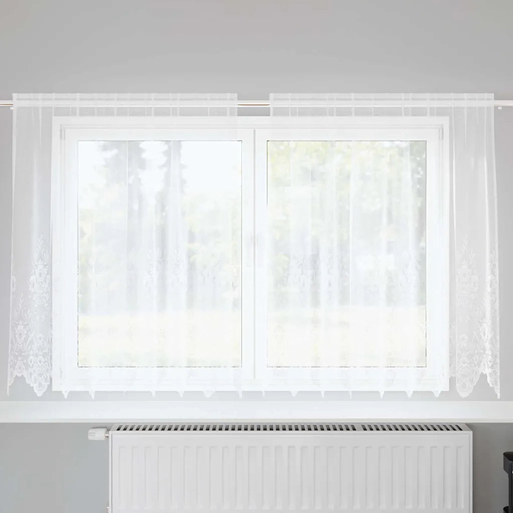 vidaXL Tende con tende Floreale Bianco Poliestere
