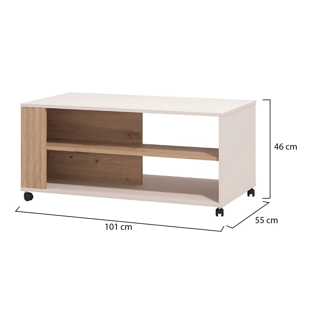 Dosso, Tavolino da Salotto con Ruote, 101x54.5x46h cm Beige