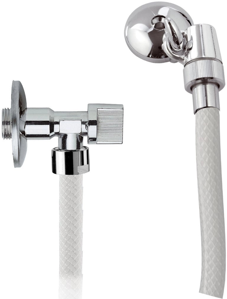 Doccetta per bidet con flessibile, rompigetto con gancio, appendino e rubinettino sottolavabo