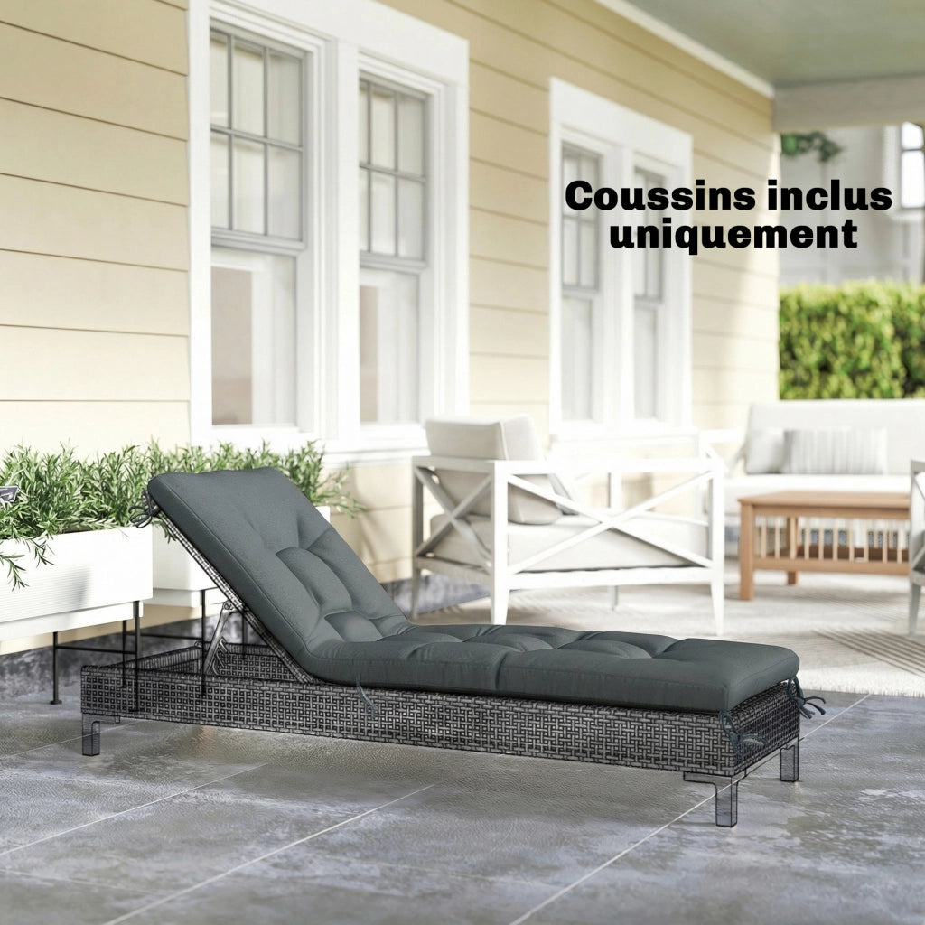 Poltrona chaise longue con cuscino in schiuma a memoria e cinghie, protezione UV50+ ¨C Zephmum ¨C Grigio scuro 198x65x13cm