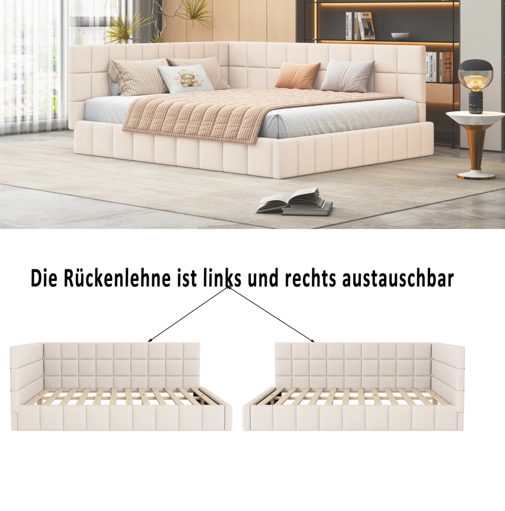 Letto singolo trasformabile 160x200 cm in velluto beige