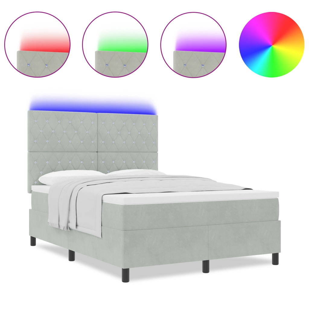 Letto con Box Spring e Materasso & Luce LED Grigio Chiaro 160x200 cm Velluto