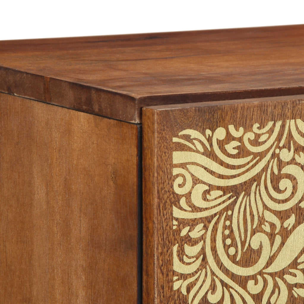 Credenza alta Miele con accenti oro Legno massello di mango