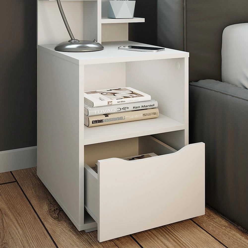 Comodino Ruben, Bianco, 40 x 82.2 cm con cassetto