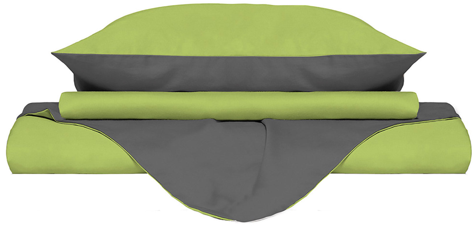 Copripiumino Singolo con Sacco e Federe Doubleface in Cotone Verde Acido/Fumo