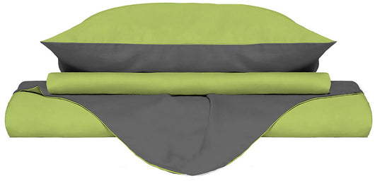 Copripiumino Singolo con Sacco e Federe Doubleface in Cotone Verde Acido/Fumo