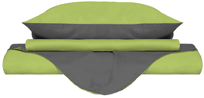 Copripiumino Singolo con Sacco e Federe Doubleface in Cotone Verde Acido/Fumo