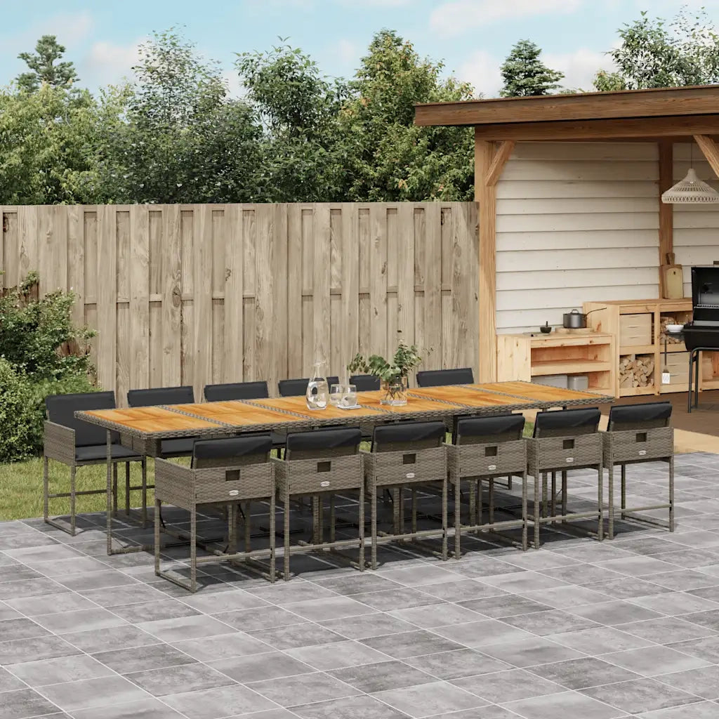 Set da Pranzo da Giardino 13pz con Cuscini Grigio in Polyrattan 3211310