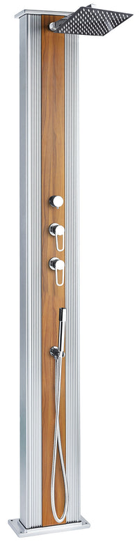 Doccia Solare Ibrida da Giardino 40L Miscelatore e Doccetta Lavapiedi Alluminio Metallizzato/Legno