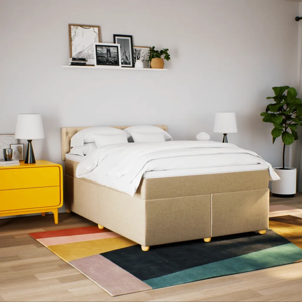Giroletto a Molle con Materasso Crema 160x200 cm in Tessuto 3289043