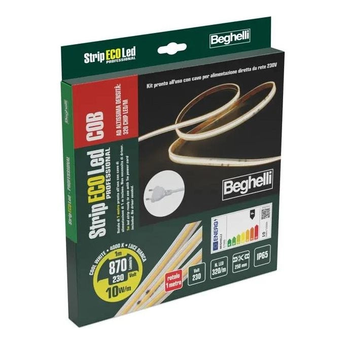 Beghelli 57686 StripLED Striscia LED COB 10W 230V 1m 4000K IP65 870lm CRI90 colore Bianco