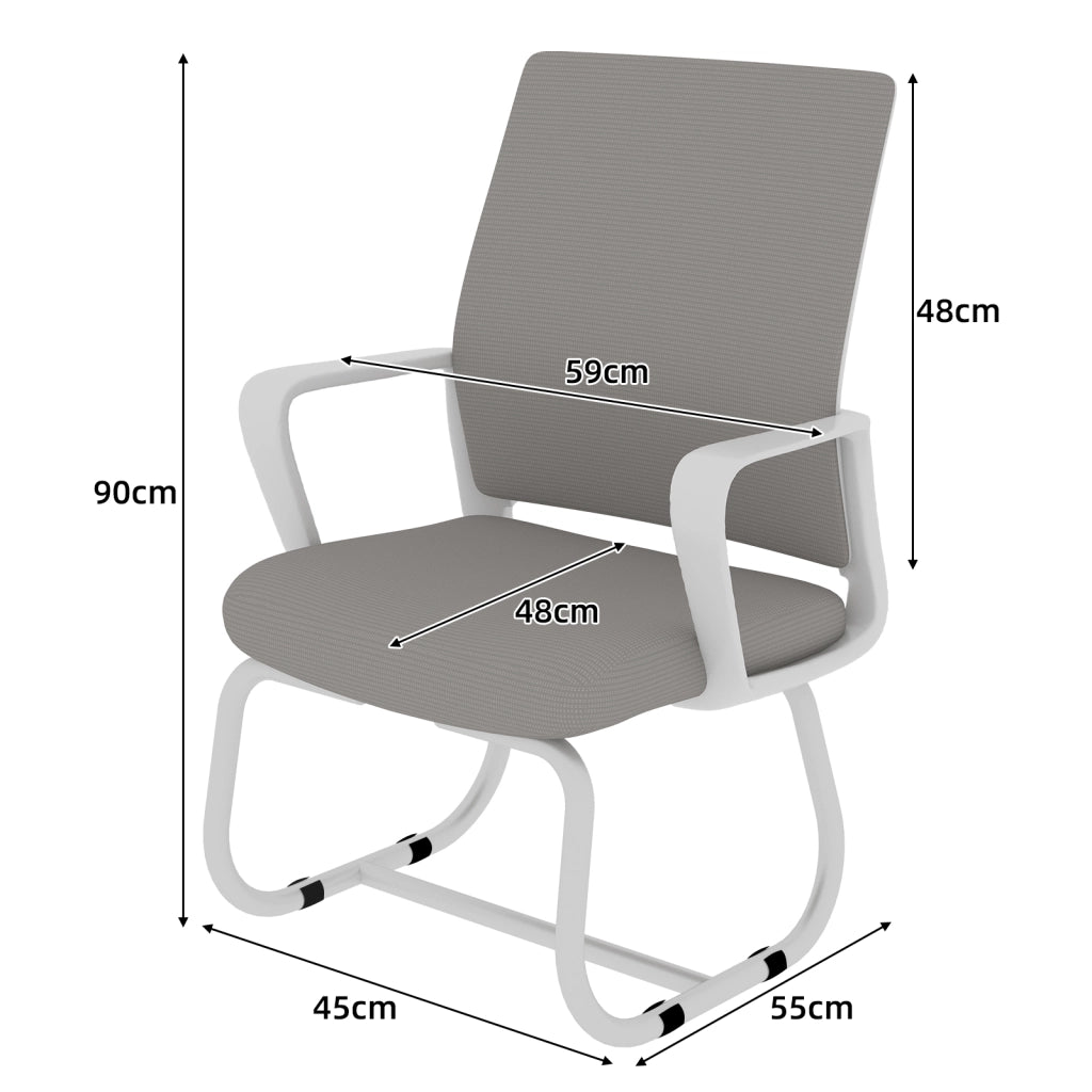 Sedia da ufficio ergonomica con schienale in rete traspirante e braccioli integrati in metallo e tessuto grigio bianco