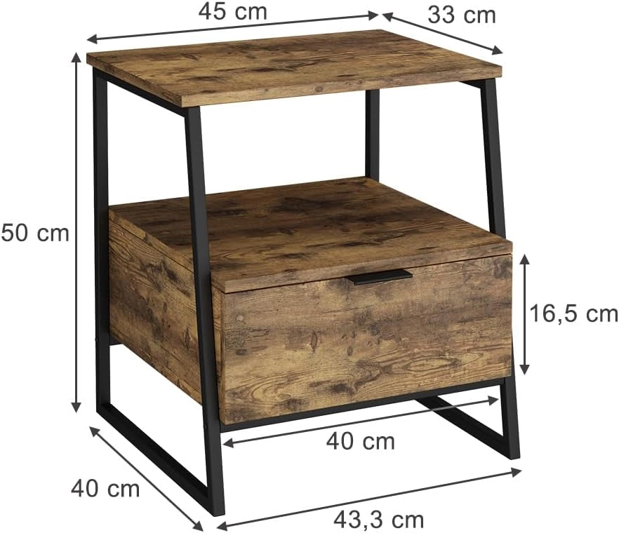 Comodino Lunor, Rovere rustico/nero, Set di 2