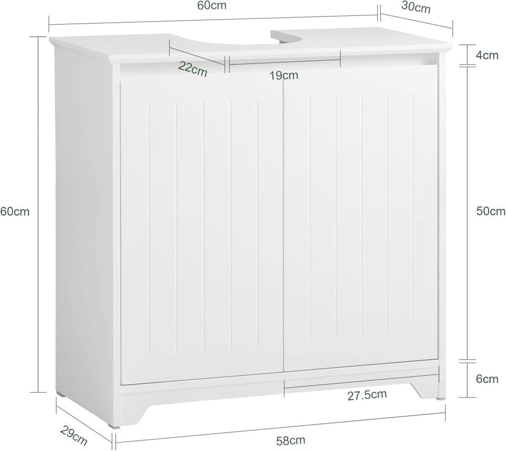 Mobile Sottolavabo Bagno Mobile Base per Lavabo a Terra con 2 Ante Bianco 60x30x60cm BZR108-II-W