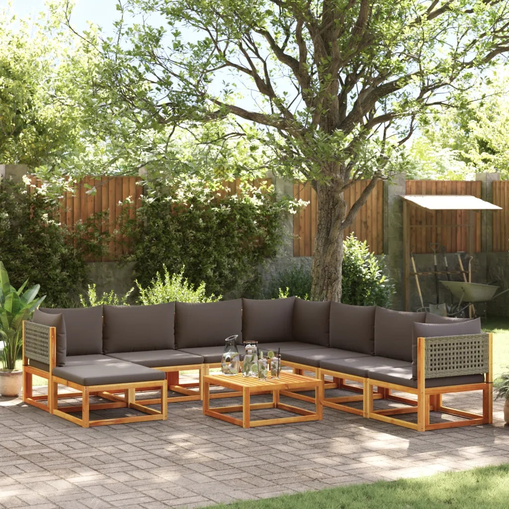 Set di divani da giardino 9 pezzi con cuscini in legno di acacia e rattan