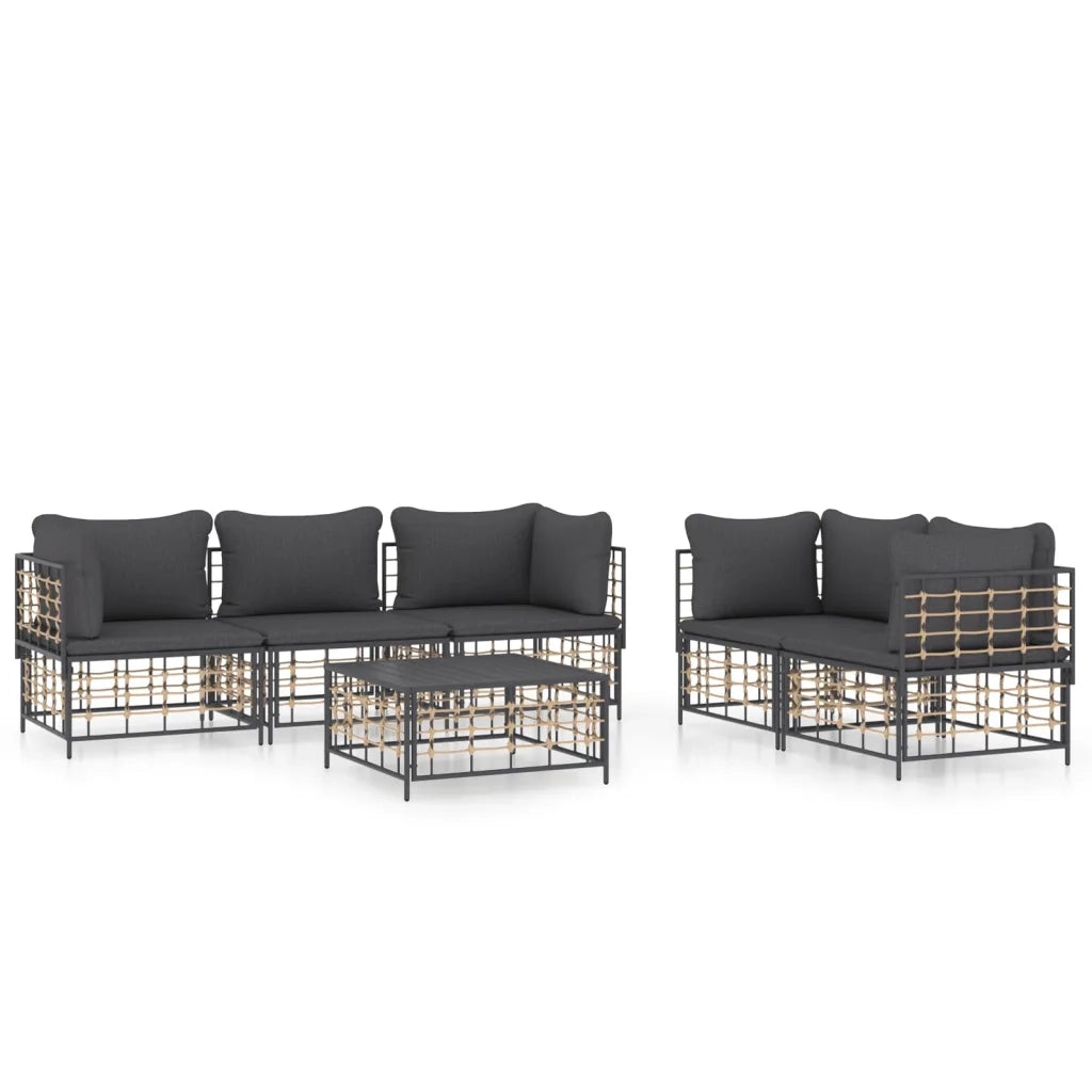 Set Divani da Giardino 6 pz con Cuscini Antracite in Polyrattan 3186705