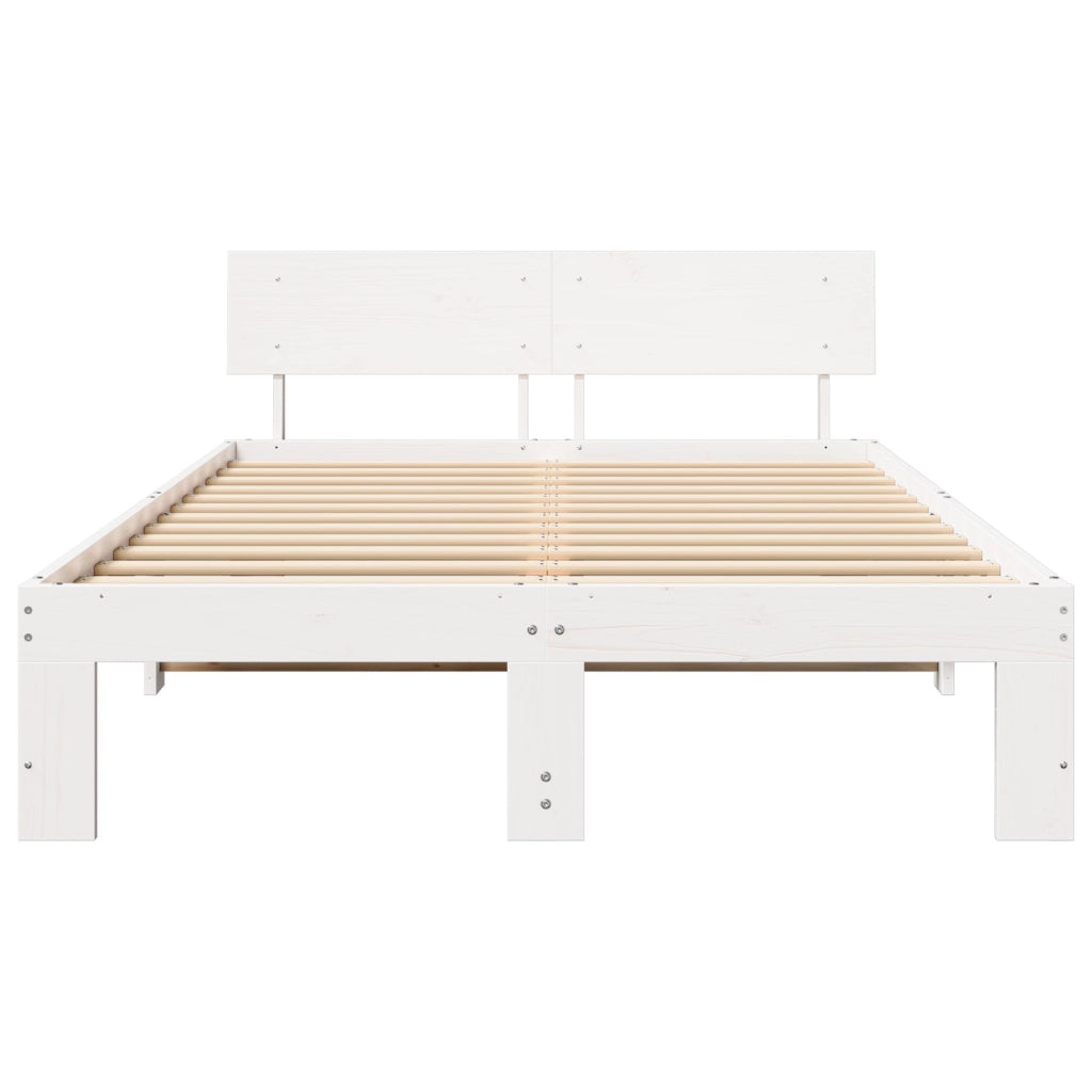 Telaio Letto con Testata Bianca 140x190 cm Legno Massello di Pino