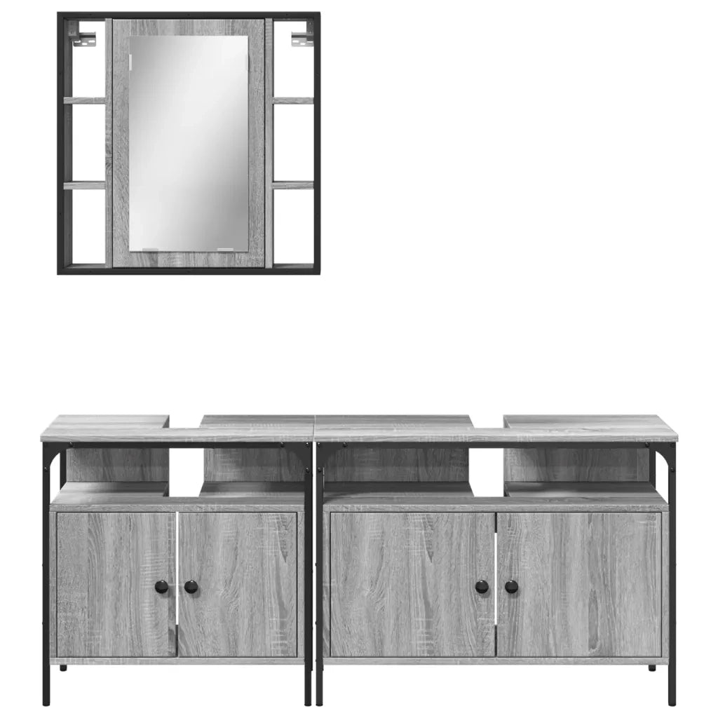 Set Mobili da Bagno 3 pz Grigio Sonoma in Legno Multistrato