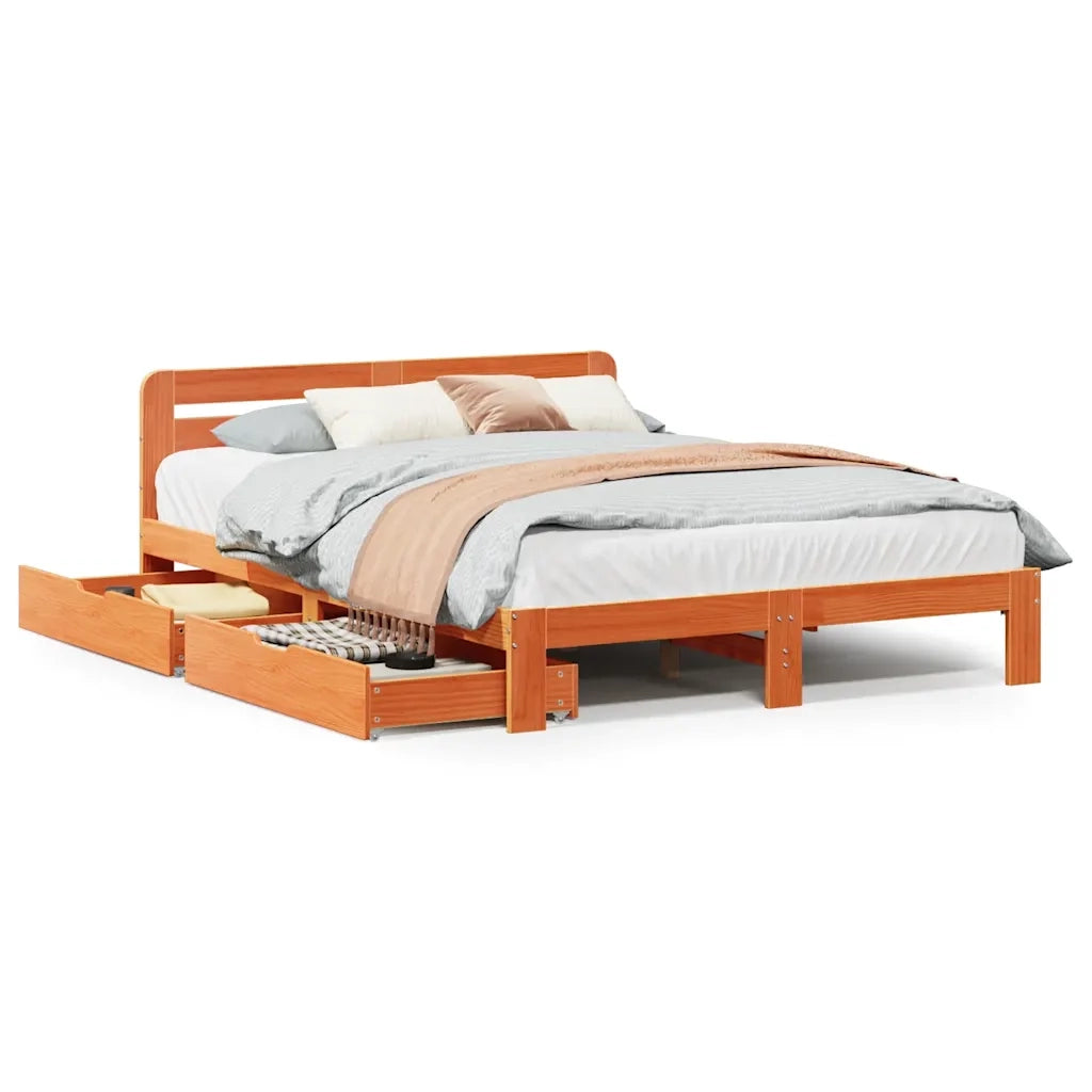 Letto senza Materasso Marrone Cera 135x190 cm in Legno di Pino 3309871