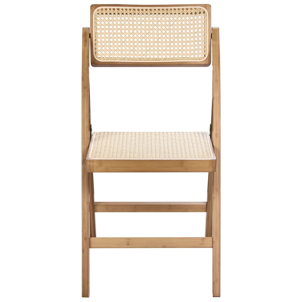 Set di 2 sedie da pranzo in legno di bambù marrone e rattan PE pieghevoli in stile boho per cucina e sala da pranzo